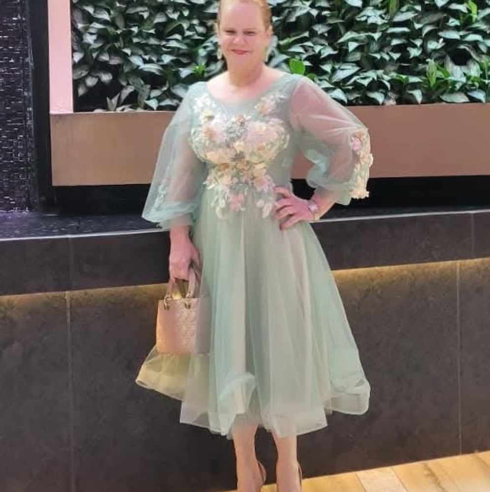 Elegant Floral Embroidered Green Dress